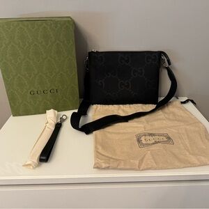 Authentic Jumbo GG Medium Messenger Bag- Black